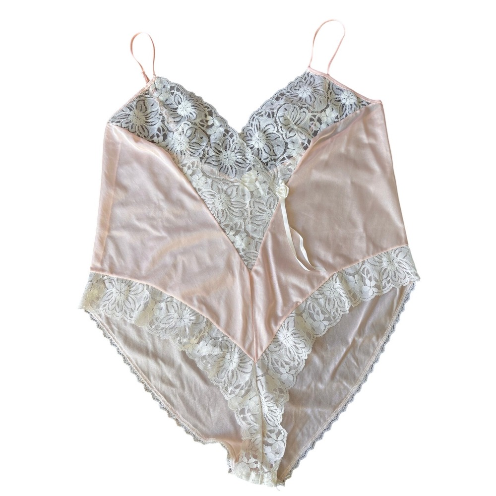 Lace Teddy Bodysuit Intimate Lingerie Adjustable Straps 42 Pink Vintage